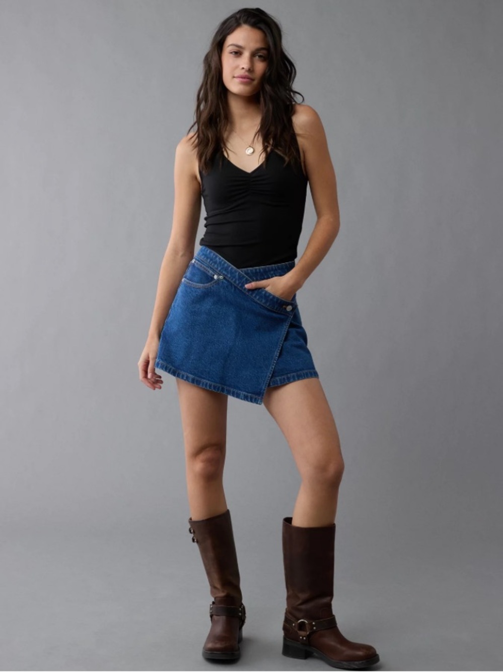 American Eagle Crossover Mini Skirt Medium Blue Denim 18 NWT